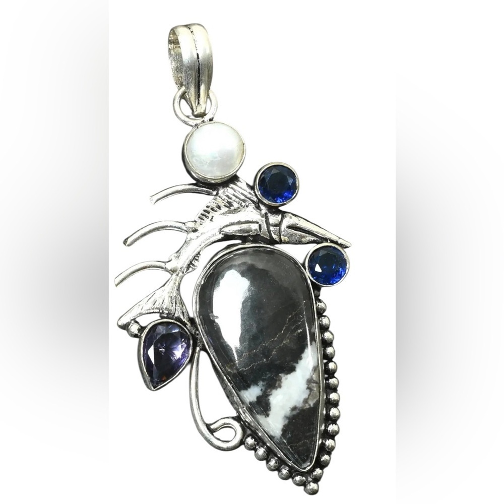 Artisan Handcrafted Jewelry Pendant BUFFALO TURQUOISE and Amethyst Art to Wear